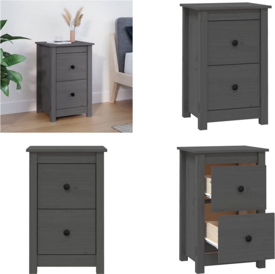 VidaXL Nachtkastje 40x35x61-5 cm massief grenenhout grijs Nachtkastje Nachtkastjes Houten Nachtkastje Telefoonkast