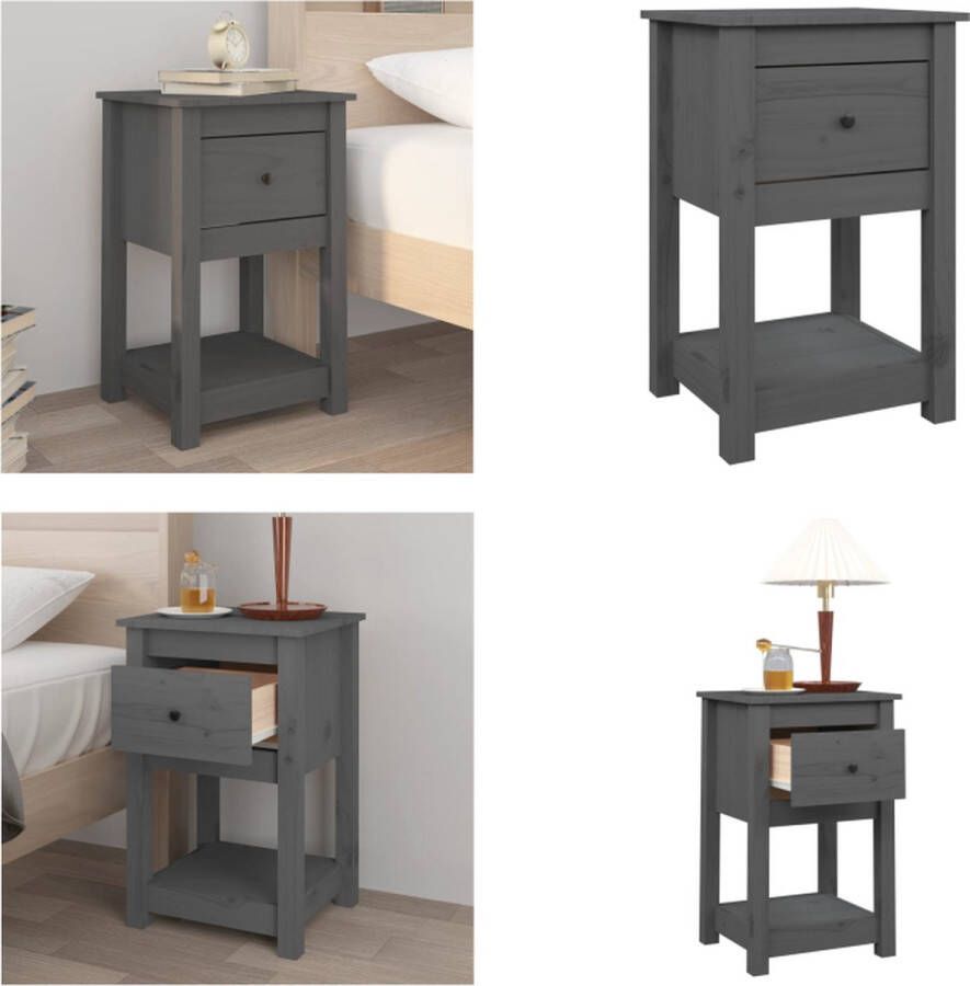 VidaXL Nachtkastje 40x35x61 5 cm massief grenenhout grijs Nachtkastje Nachtkastjes -kast Nachtkastje