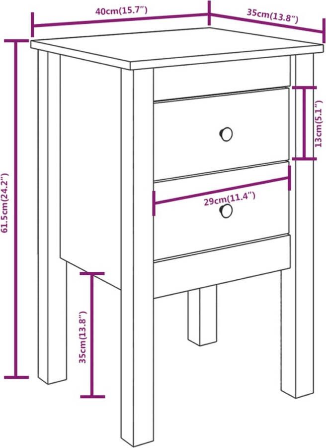VidaXL -Nachtkastje-40x35x61 5-cm-massief-grenenhout-honingbruin - Foto 3