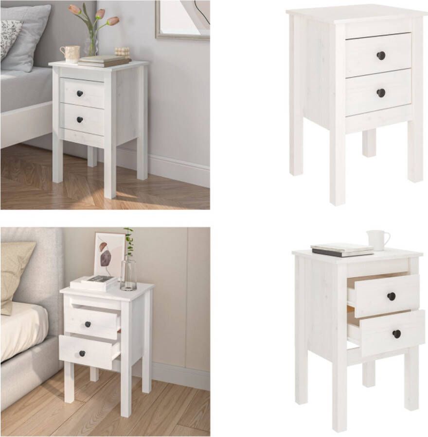 VidaXL Nachtkastje 40x35x61 5 cm massief grenenhout wit Nachtkastje Nachtkastjes Houten Nachtkastje Telefoonkast - Foto 2