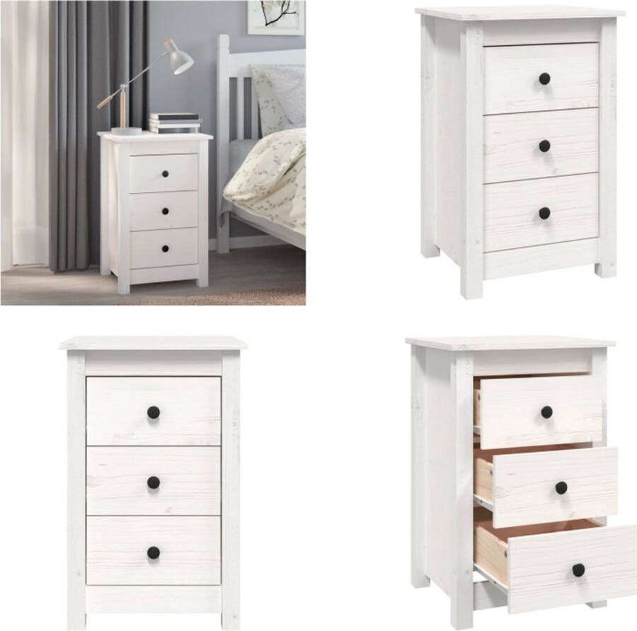 VidaXL Nachtkastje 40x35x61 5 cm massief grenenhout wit Nachtkastje Nachtkastjes Houten Nachtkastje Telefoonkast
