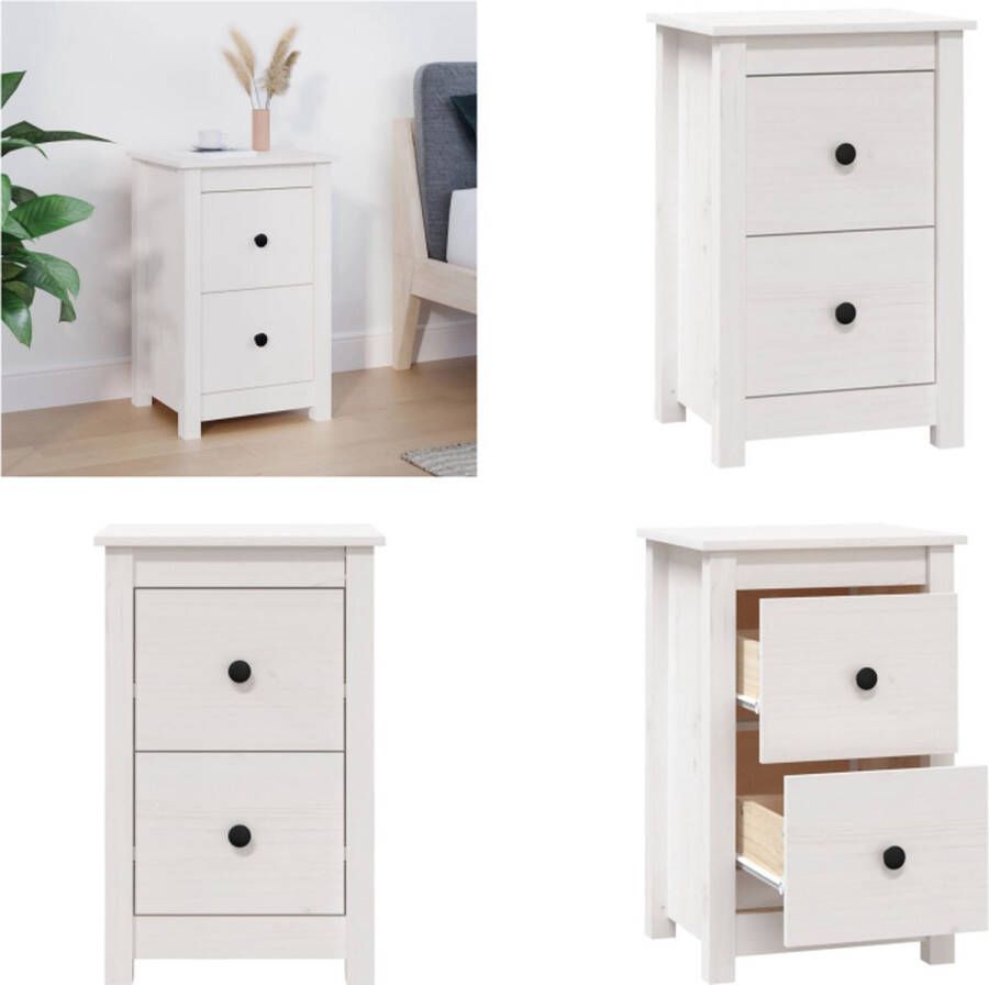 VidaXL Nachtkastje 40x35x61-5 cm massief grenenhout wit Nachtkastje Nachtkastjes Houten Nachtkastje Telefoonkast