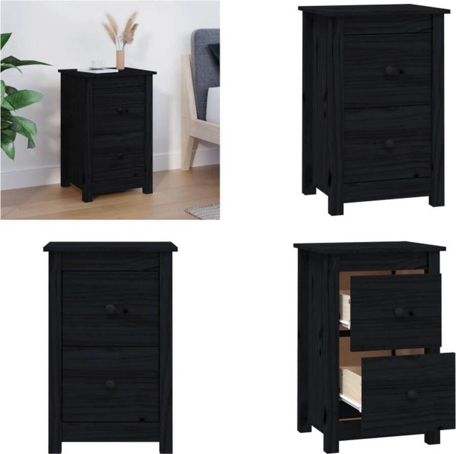 VidaXL Nachtkastje 40x35x61-5 cm massief grenenhout zwart Nachtkastje Nachtkastjes Houten Nachtkastje Telefoonkast - Foto 2
