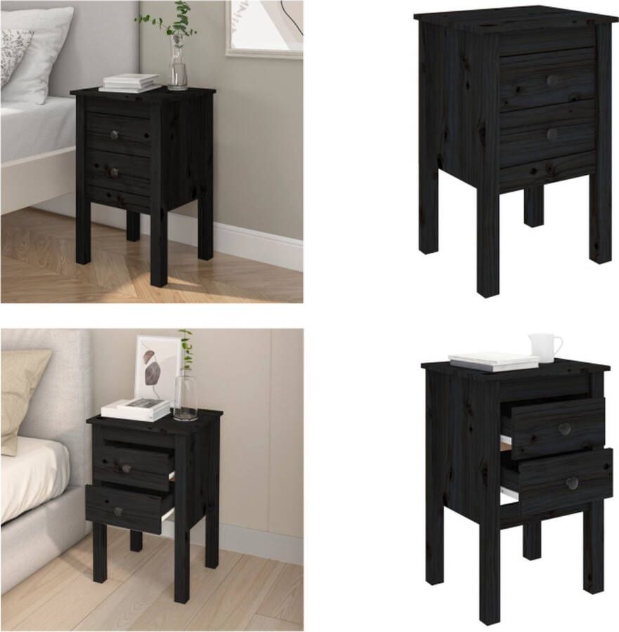 VidaXL Nachtkastje 40x35x61-5 cm massief grenenhout zwart Nachtkastje Nachtkastjes Houten Nachtkastje Telefoonkast