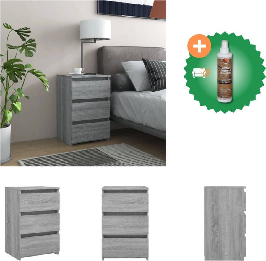 VidaXL Nachtkastje 40x35x62-5 cm bewerkt hout grijs sonoma eikenkleur Kast Inclusief Houtreiniger en verfrisser