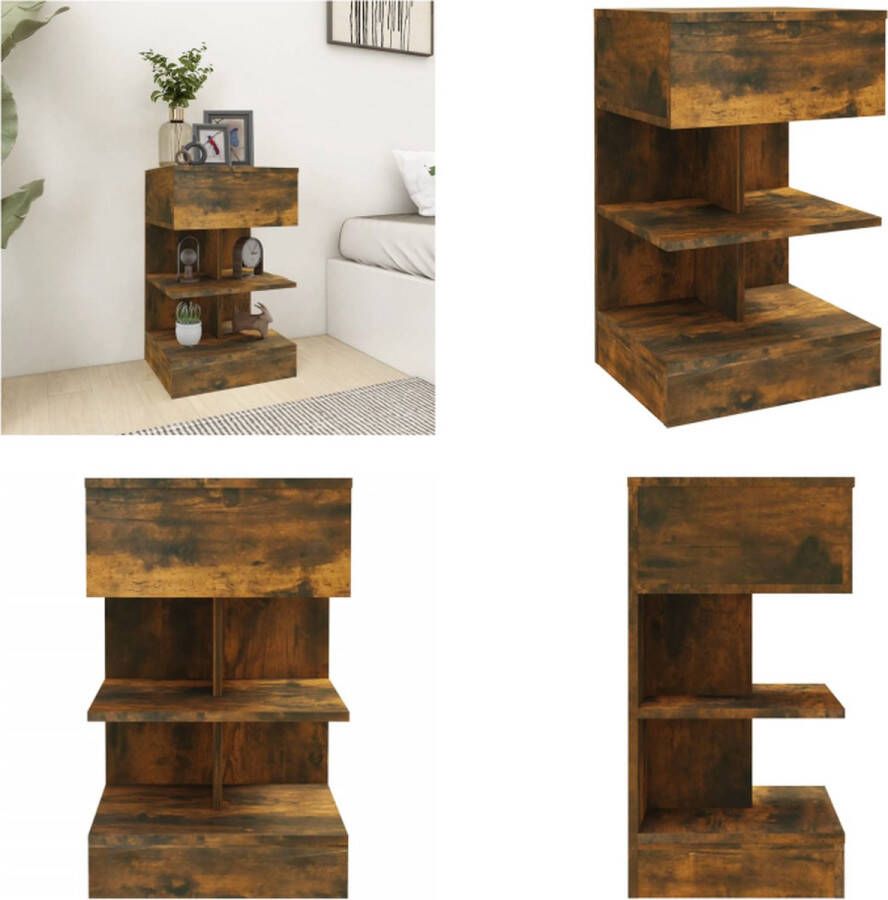 VidaXL Nachtkastje 40x35x65 cm bewerkt hout gerookt eikenkleurig Nachtkastje Nachtkastjes Houten Nachtkastje Slaapkamerkast