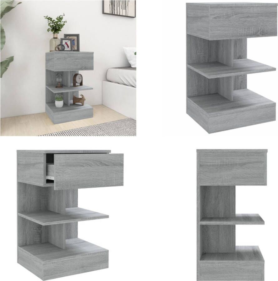 VidaXL Nachtkastje 40x35x65 cm bewerkt hout grijs sonoma eikenkleurig Nachtkastje Nachtkastjes Houten Nachtkastje Slaapkamerkast
