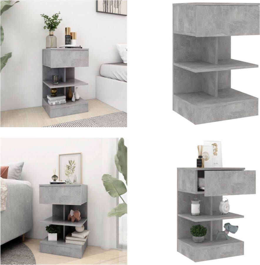 VidaXL Nachtkastje 40x35x65 cm bewerkt hout betongrijs Nachtkastje Nachtkastjes Nachttafel Nachttafels