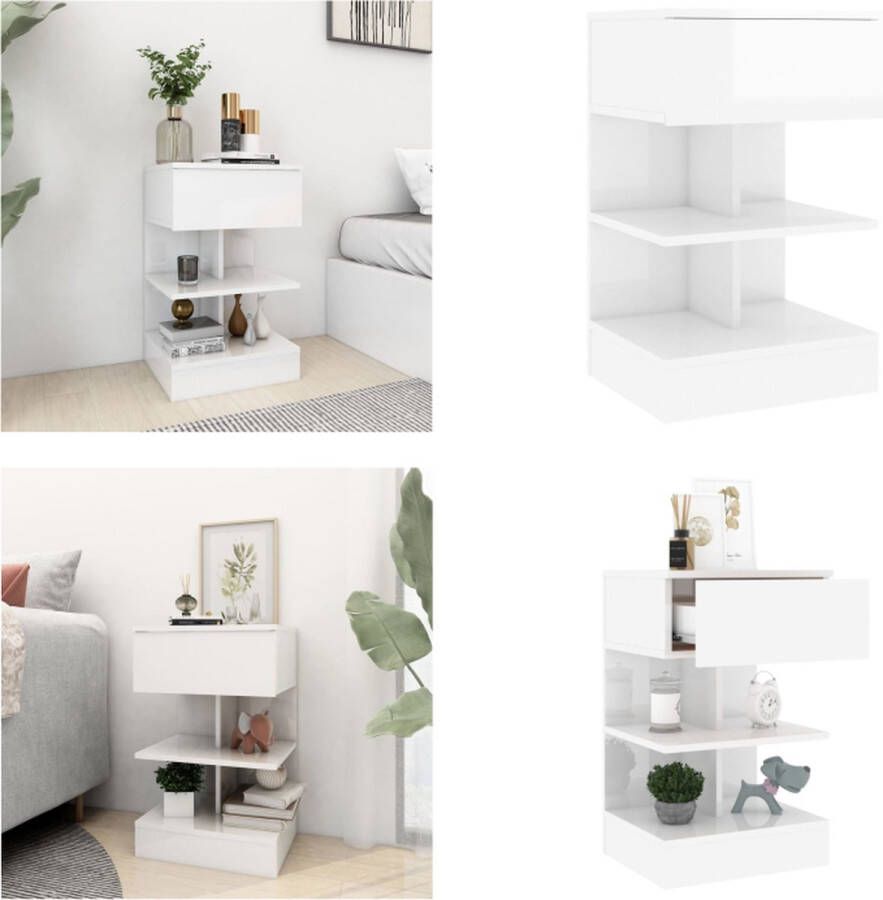 VidaXL Nachtkastje 40x35x65 cm bewerkt hout hoogglans wit Nachtkastje Nachtkastjes Nachttafel Nachttafels