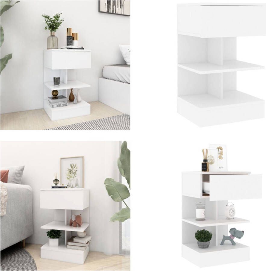 VidaXL Nachtkastje 40x35x65 cm bewerkt hout wit Nachtkastje Nachtkastjes Nachttafel Nachttafels