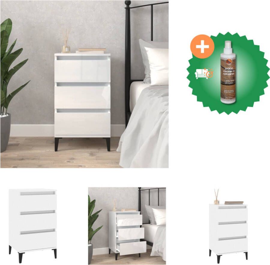 VidaXL Nachtkastje Hoogglans wit 40 x 35 x 70 cm Metalen poten Kast Inclusief Houtreiniger en verfrisser