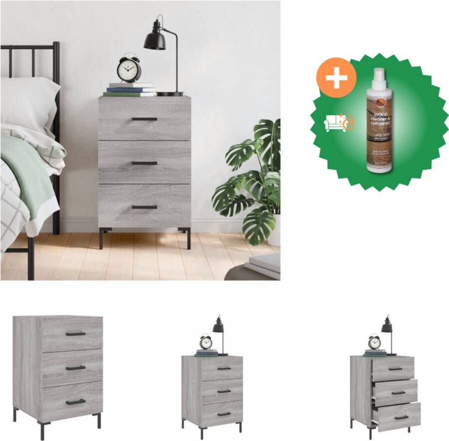 VidaXL Nachtkastje Moderne Charme Nachtkastje 40 x 40 x 66 cm Kleur- Grijs Sonoma Eiken Kast Inclusief Houtreiniger en verfrisser