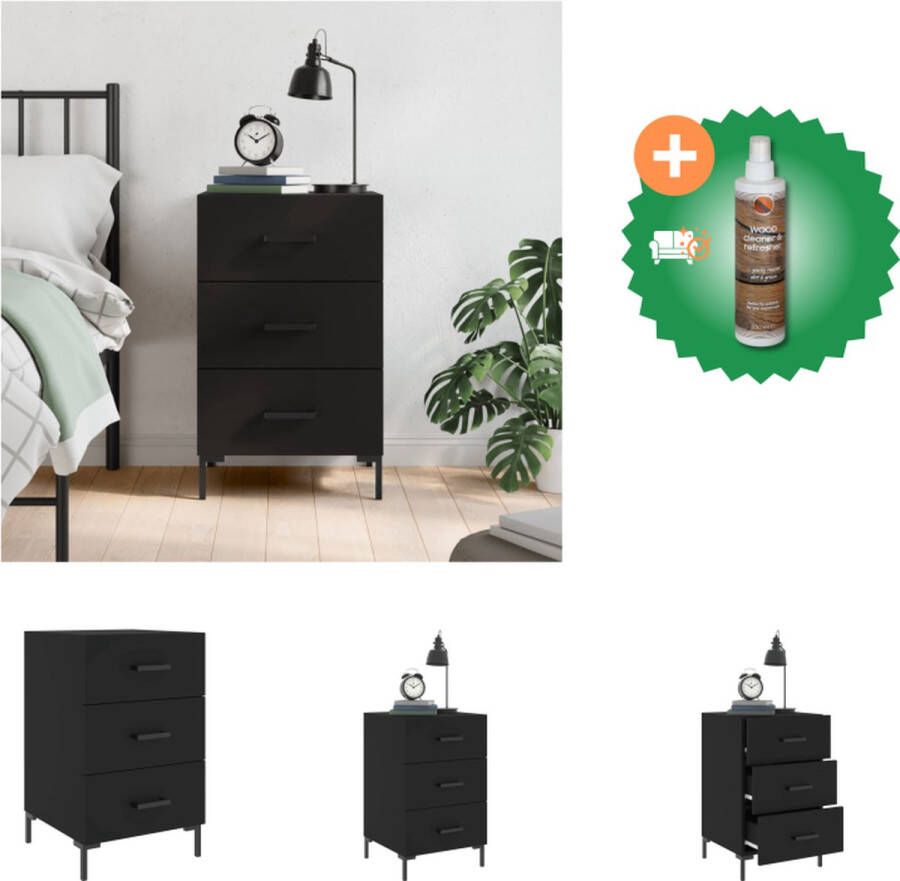 VidaXL Nachtkastje Moderne Charme Bijzetkast Afmetingen- 40 x 40 x 66 cm Kleur- Zwart Materiaal- Bewerkt Hout en IJzer Kast Inclusief Houtreiniger en verfrisser - Foto 2