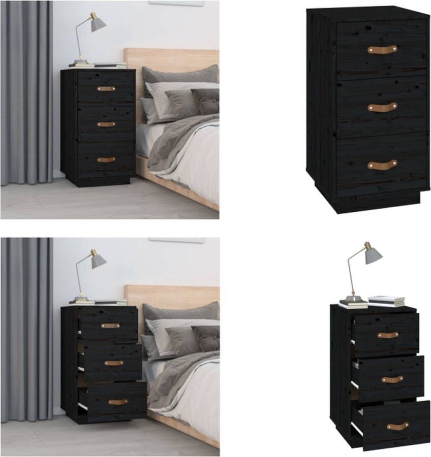 VidaXL Nachtkastje 40x40x75 cm massief grenenhout zwart Nachtkastje Nachtkastjes Houten Nachtkastje Telefoonkast