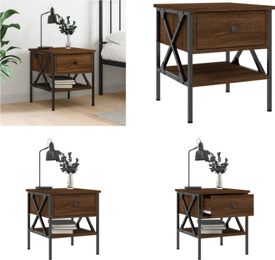 VidaXL Nachtkastje 40x42x45 cm bewerkt hout bruineikenkleurig Nachtkastje Nachtkastjes Bijzettafel Wandkastje