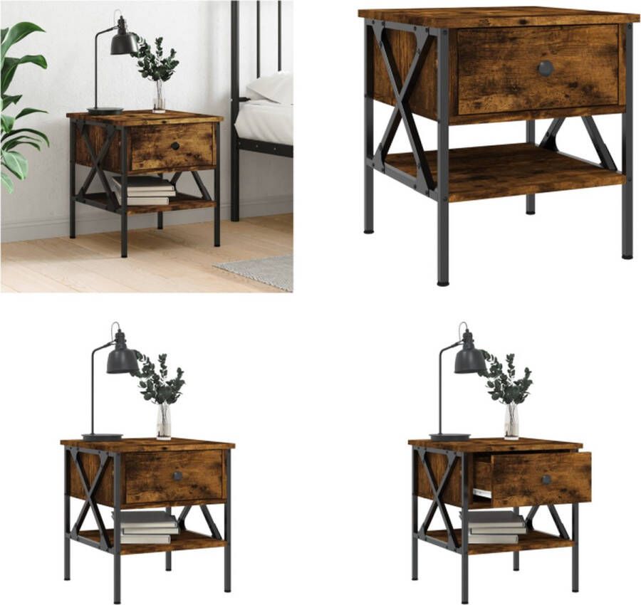 VidaXL Nachtkastje 40x42x45 cm bewerkt hout gerookt eikenkleurig Nachtkastje Nachtkastjes Bijzettafel Wandkastje