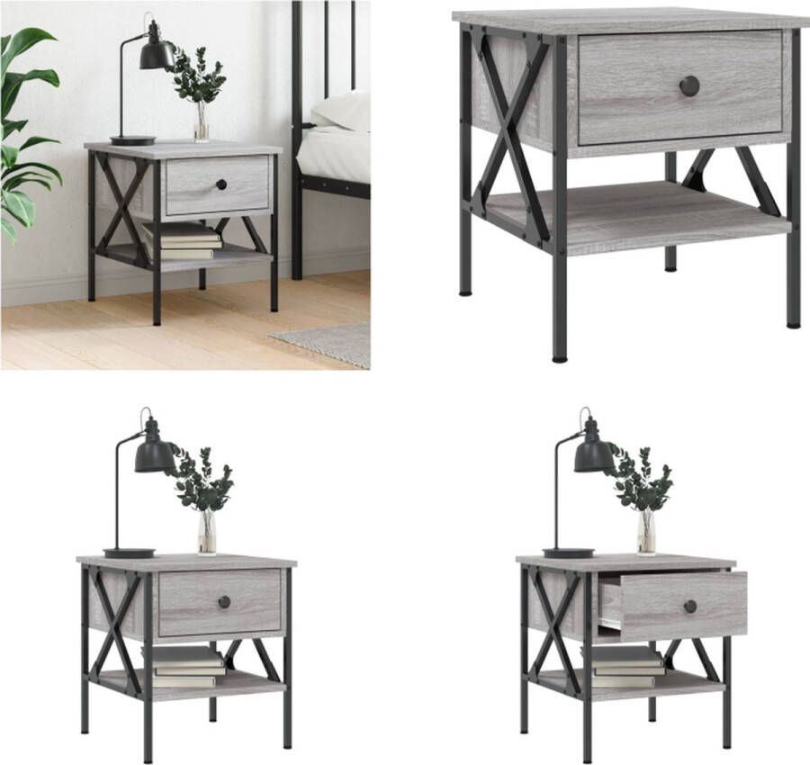 VidaXL Nachtkastje 40x42x45 cm bewerkt hout grijs sonoma eikenkleurig Nachtkastje Nachtkastjes Bijzettafel Wandkastje