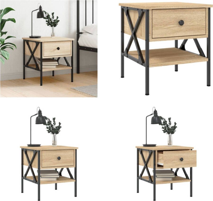 VidaXL Nachtkastje 40x42x45 cm bewerkt hout sonoma eikenkleurig Nachtkastje Nachtkastjes Bijzettafel Wandkastje