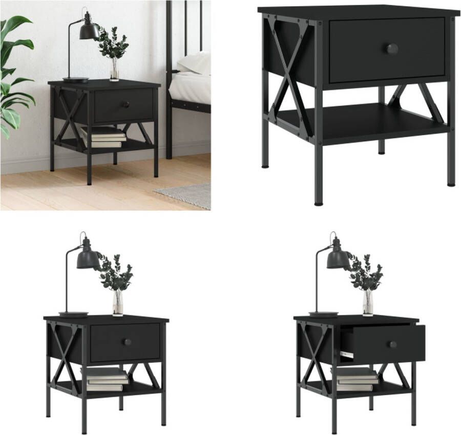 VidaXL -Nachtkastje-40x42x45-cm-bewerkt-hout-zwart - Foto 2