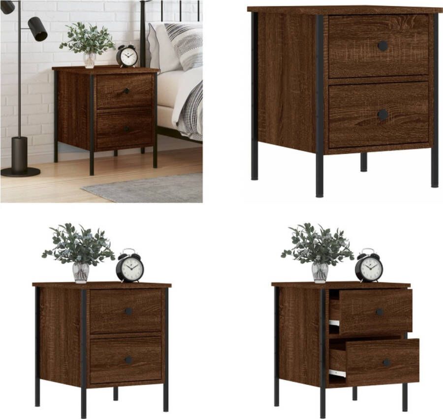 VidaXL Nachtkastje 40x42x50 cm bewerkt hout bruineikenkleurig Nachtkastje Nachtkastjes Kast Slaapkamermeubel - Foto 2