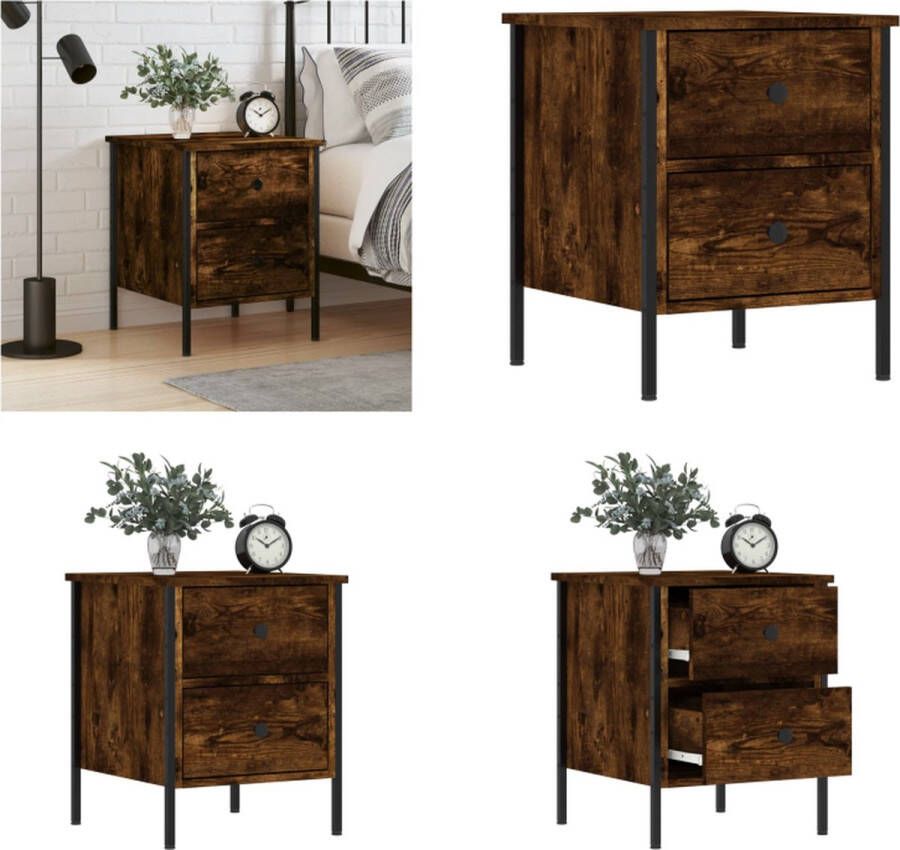 VidaXL Nachtkastje 40x42x50 cm bewerkt hout gerookt eikenkleurig Nachtkastje Nachtkastjes Kast Slaapkamermeubel