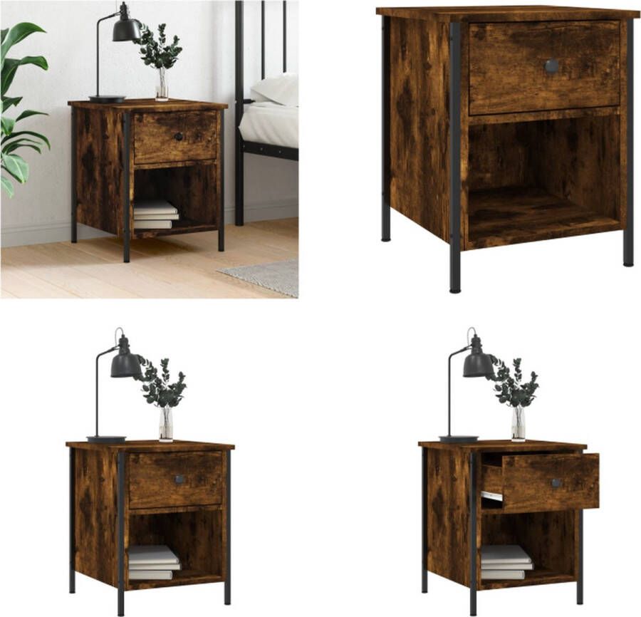 VidaXL Nachtkastje 40x42x50 cm bewerkt hout gerookt eikenkleurig Nachtkastje Nachtkastjes Kast Slaapkamermeubel