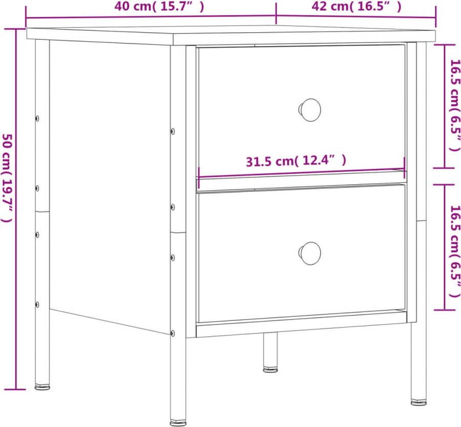 VidaXL -Nachtkastje-40x42x50-cm-bewerkt-hout-grijs-sonoma-eikenkleurig - Foto 2