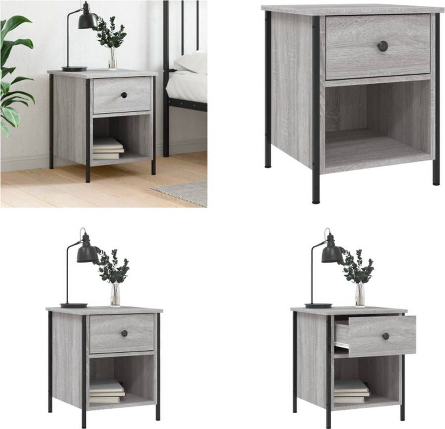 VidaXL Nachtkastje 40x42x50 cm bewerkt hout grijs sonoma eikenkleurig Nachtkastje Nachtkastjes Kast Slaapkamermeubel - Foto 2