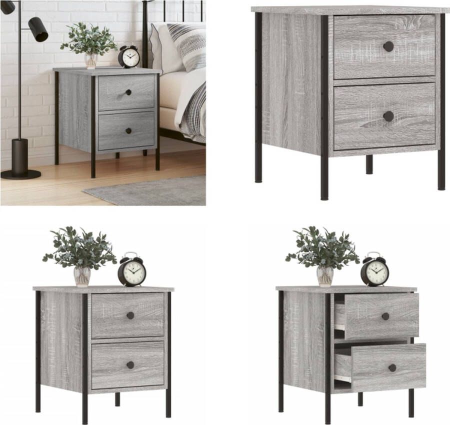 VidaXL Nachtkastje 40x42x50 cm bewerkt hout grijs sonoma eikenkleurig Nachtkastje Nachtkastjes Kast Slaapkamermeubel