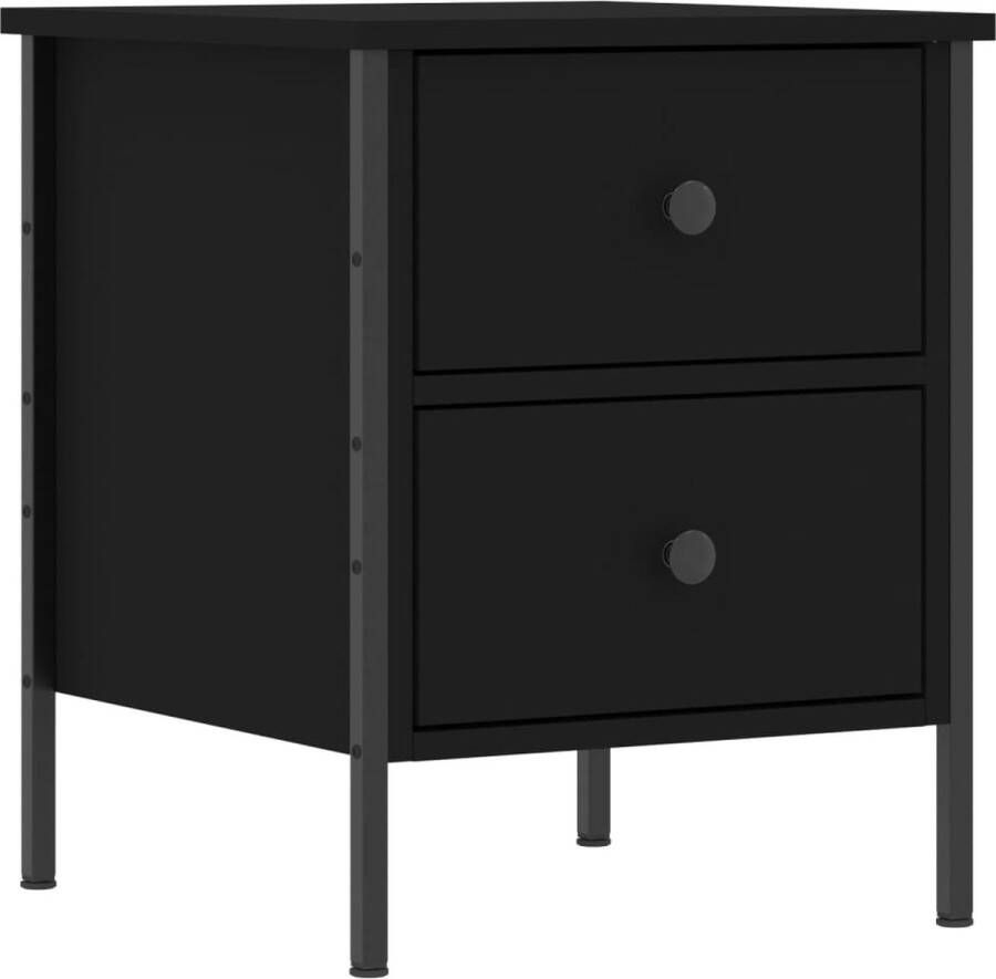 Enkilight Nachtkastje- Nachtkastje zwart- Nachtkastjes modern- 2 lades- 40 x 42 x 50 cm (L x B x H)- Robuust- Bewerkt- Opbergkastje- Bijzettafel