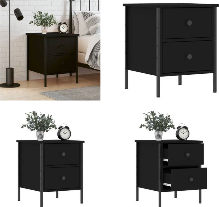 VidaXL Nachtkastje 40x42x50 cm bewerkt hout zwart Nachtkastje Nachtkastjes Kast Slaapkamermeubel - Foto 2