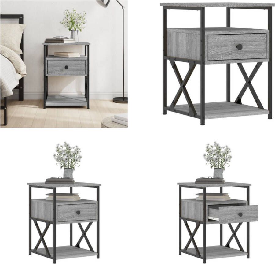 VidaXL Nachtkastje 40x42x55 cm bewerkt hout grijs sonoma eikenkleurig Nachtkastje Nachtkastjes Kast Slaapkamermeubel