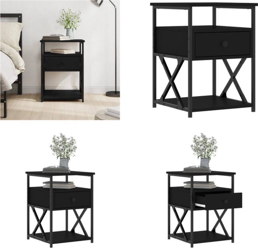 VidaXL Nachtkastje 40x42x55 cm bewerkt hout zwart Nachtkastje Nachtkastjes Kast Slaapkamermeubel