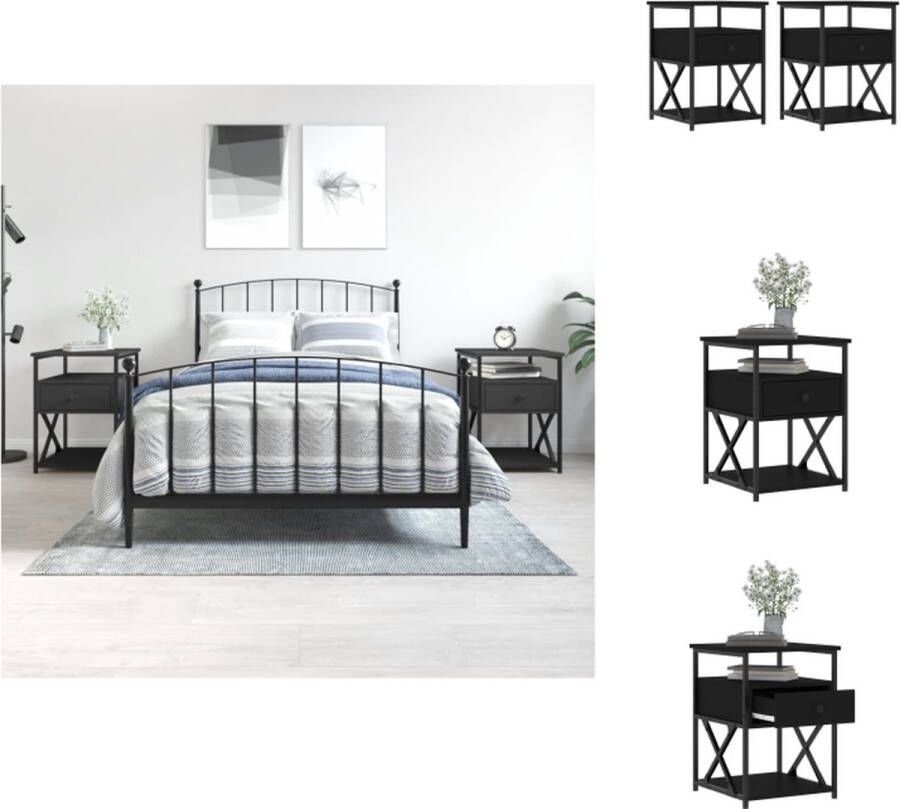 VidaXL Nachtkastje Nachtkastjes Kast Slaapkamermeubel Nachtkastjes 2 st 40x42x55 cm bewerkt hout zwart