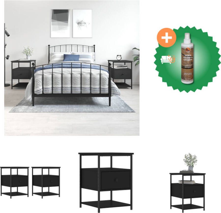 VidaXL Nachtkastjes 2 st 40x42x56 cm bewerkt hout zwart Kast Inclusief Houtreiniger en verfrisser
