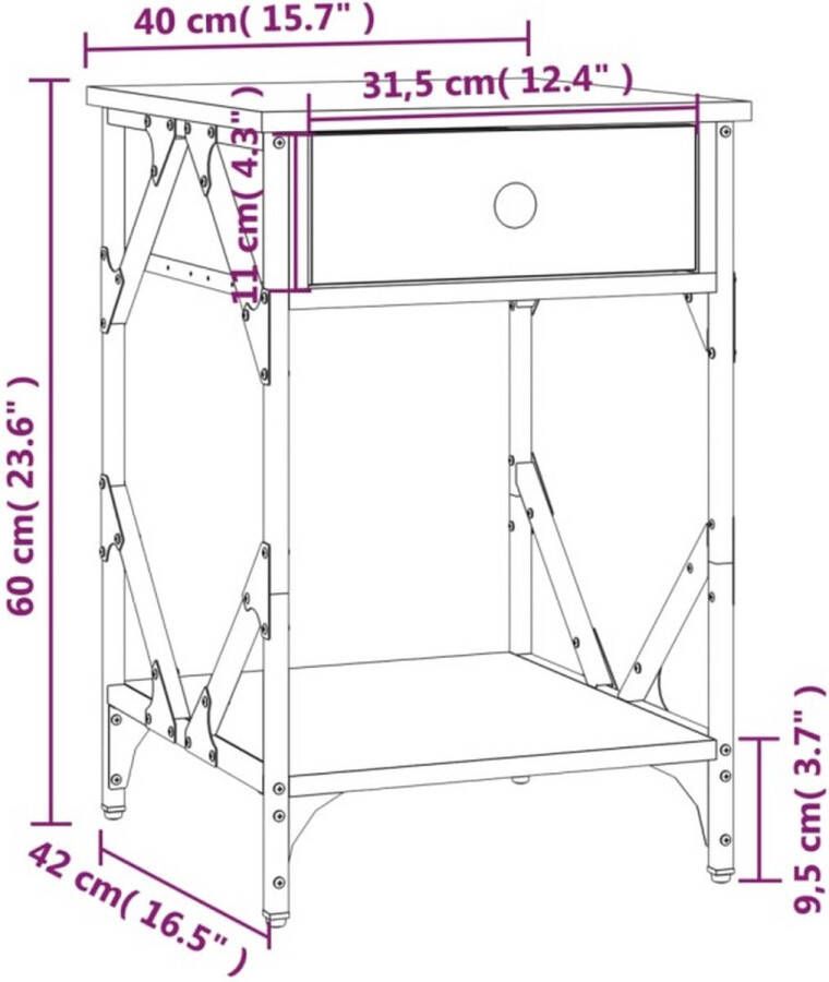 VidaXL -Nachtkastje-40x42x60-cm-bewerkt-hout-gerookt-eikenkleurig - Foto 3