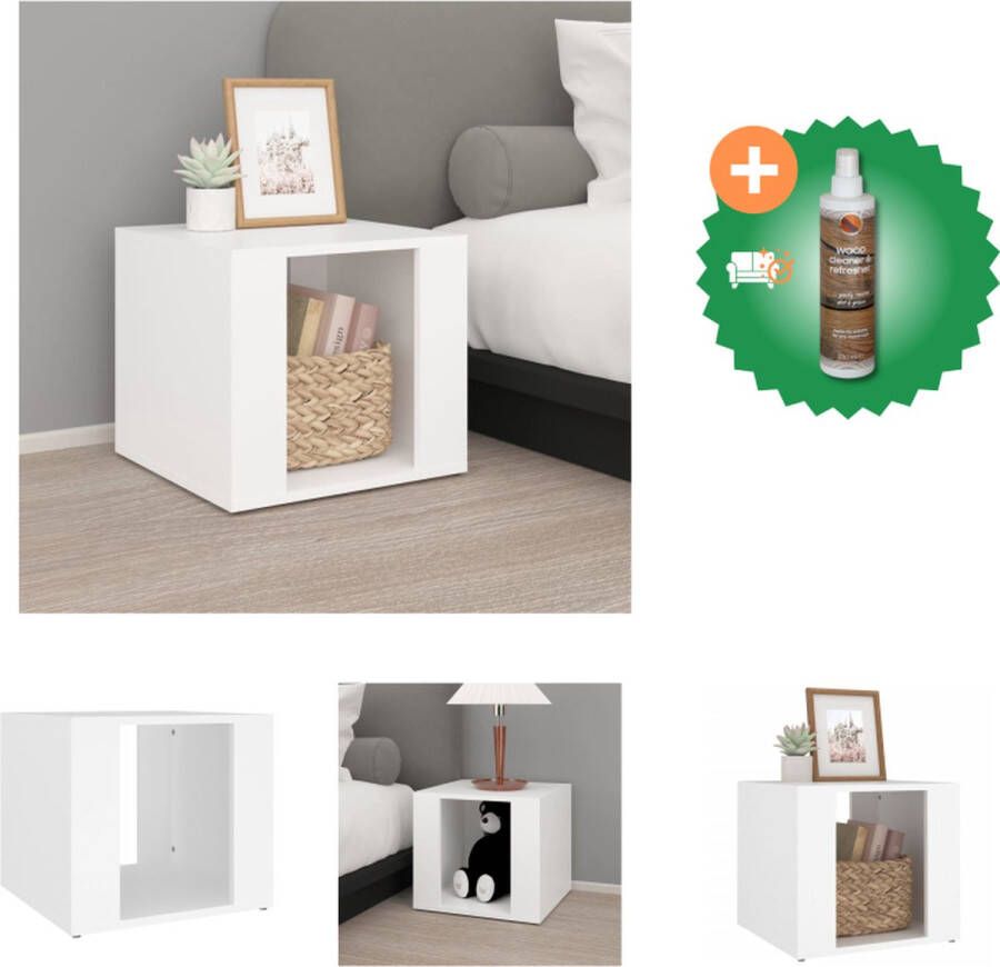 VidaXL Nachtkastje 41x40x36 cm bewerkt hout wit Kast Inclusief Houtreiniger en verfrisser