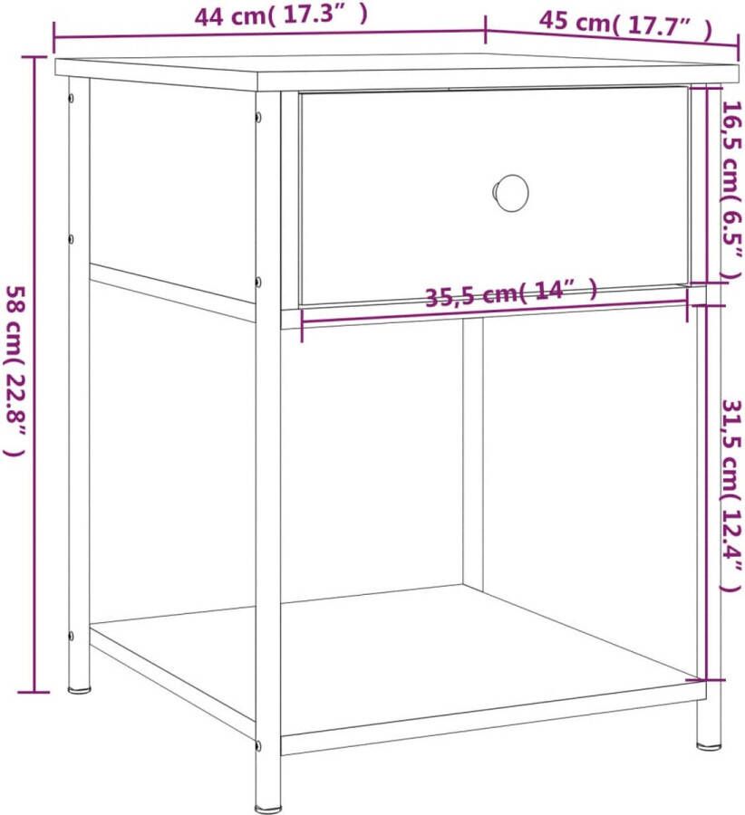 VidaXL -Nachtkastje-44x45x58-cm-bewerkt-hout-bruineikenkleurig