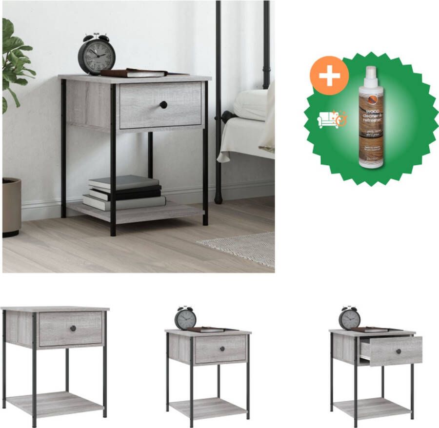 VidaXL Nachtkastje 44x45x58 cm bewerkt hout grijs sonoma eikenkleurig Kast Inclusief Houtreiniger en verfrisser