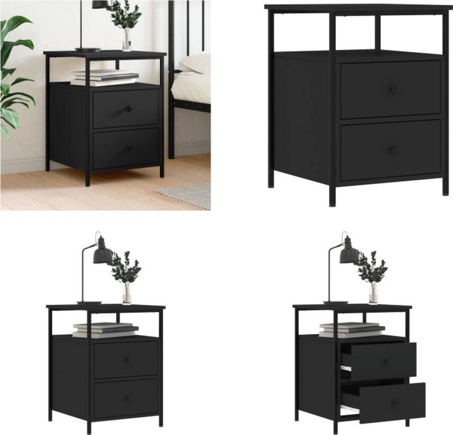 VidaXL -Nachtkastje-44x45x60-cm-bewerkt-hout-zwart - Foto 2