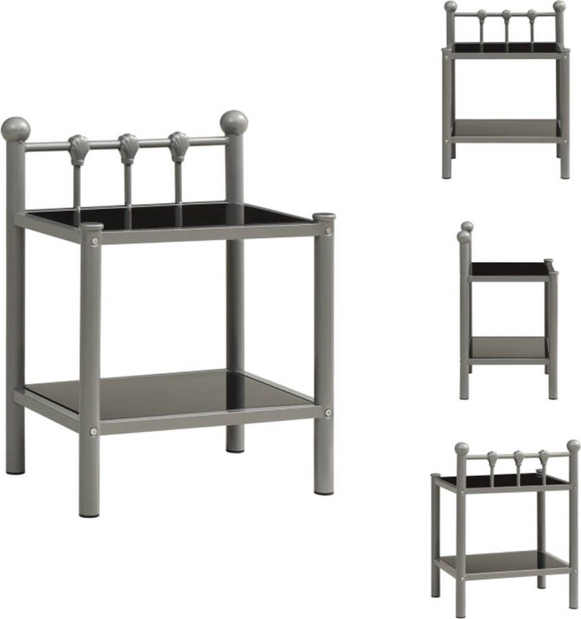 VidaXL Nachtkastje Nachtkastjes Telefoonkast Telefoonkasten Nachtkastje 45x34 5x60 5 cm metaal en glas grijs en zwart - Foto 3