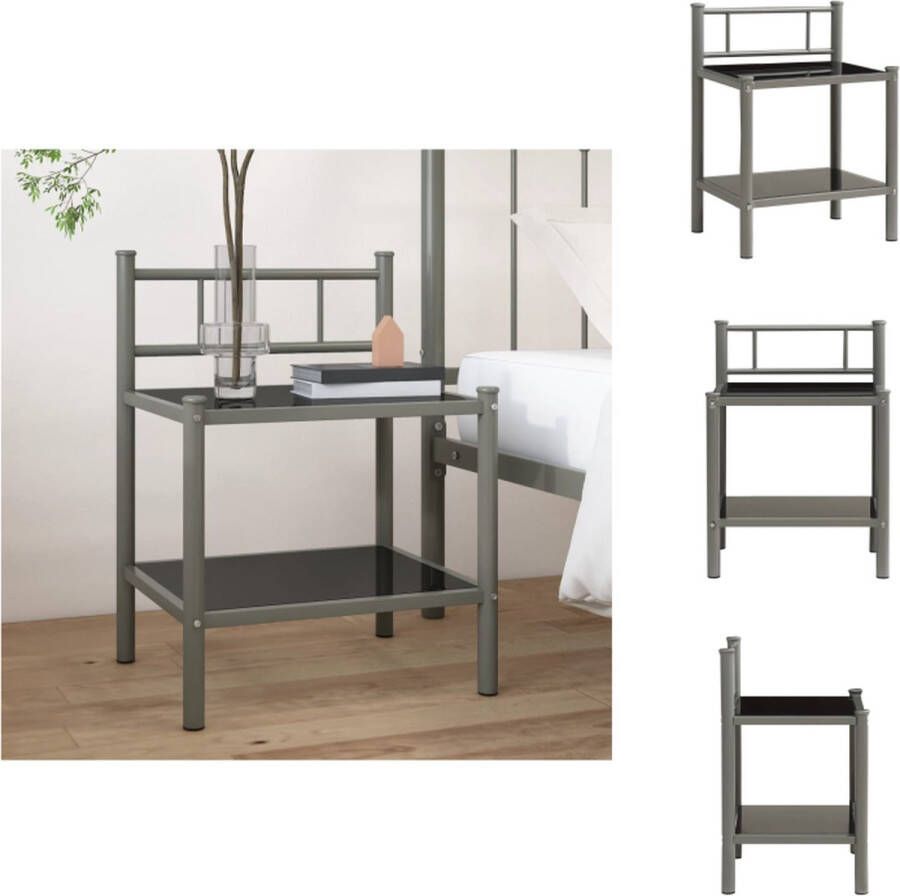 VidaXL Nachtkastje Nachtkastjes Telefoonkast Telefoonkasten Nachtkastje 45x34 5x60 5 cm metaal en glas grijs en zwart