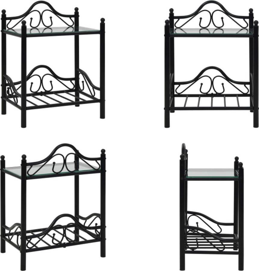 VidaXL Nachtkastje 45x30-5x60 cm staal en gehard glas zwart Nachtkast Nachtkasten Nachtkastje Nachtkastjes