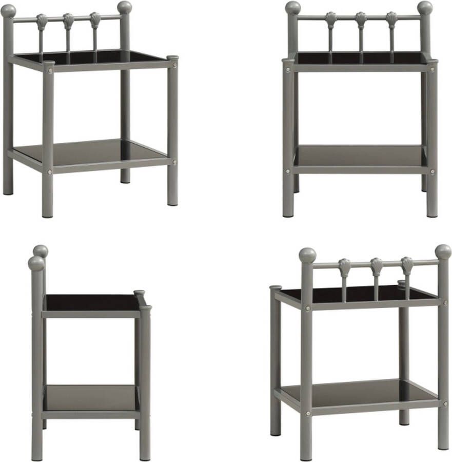 VidaXL Nachtkastje 45x34-5x60-5 cm metaal en glas grijs en zwart Nachtkastje Nachtkastjes Telefoonkast Telefoonkasten