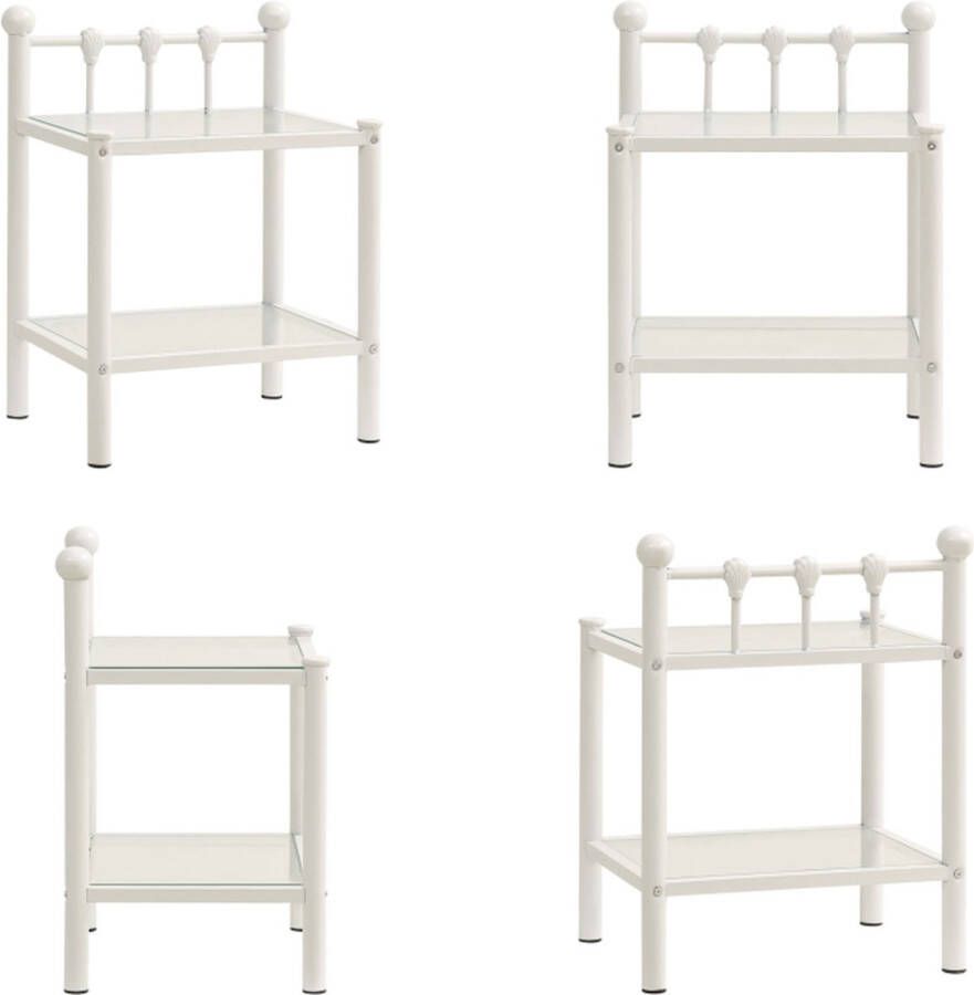 VidaXL Nachtkastje 45x34 5x60 5 cm metaal en glas wit en transparant Nachtkastje Nachtkastjes Telefoonkast Telefoonkasten - Foto 2