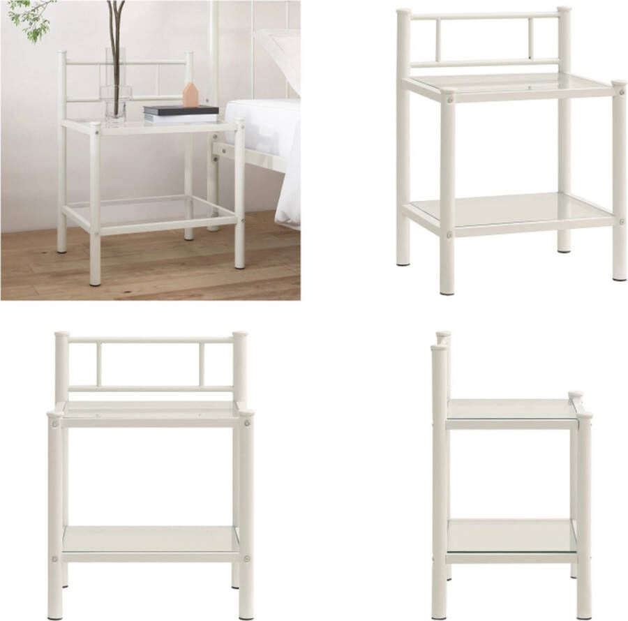 VidaXL Nachtkastje 45x34 5x60 5 cm metaal en glas wit en transparant Nachtkastje Nachtkastjes Telefoonkast Telefoonkasten