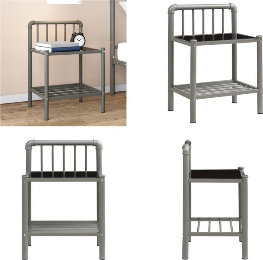 VidaXL Nachtkastje 45x34-5x62-5 cm metaal en glas grijs en zwart Nachtkastje Nachtkastjes Telefoonkast Telefoonkasten