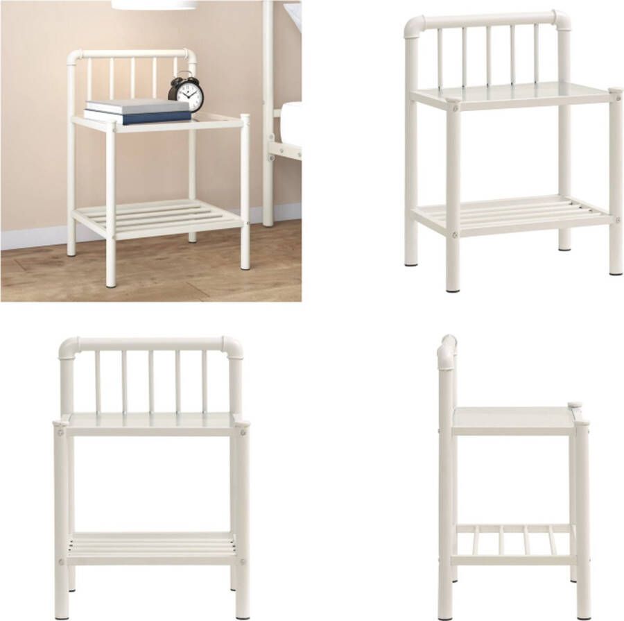 VidaXL Nachtkastje 45x34 5x62 5 cm metaal en glas wit en transparant Nachtkastje Nachtkastjes Telefoonkast Telefoonkasten