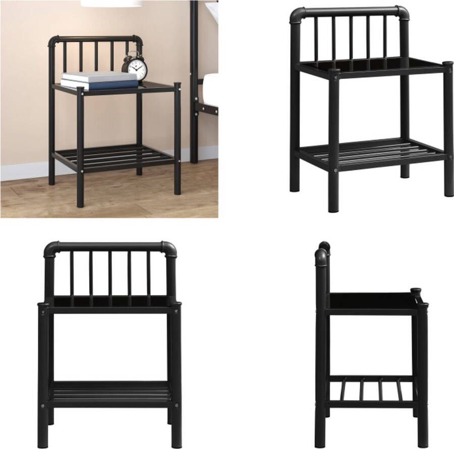 VidaXL Nachtkastje 45x34-5x62-5 cm metaal en glas zwart Nachtkastje Nachtkastjes Telefoonkast Telefoonkasten