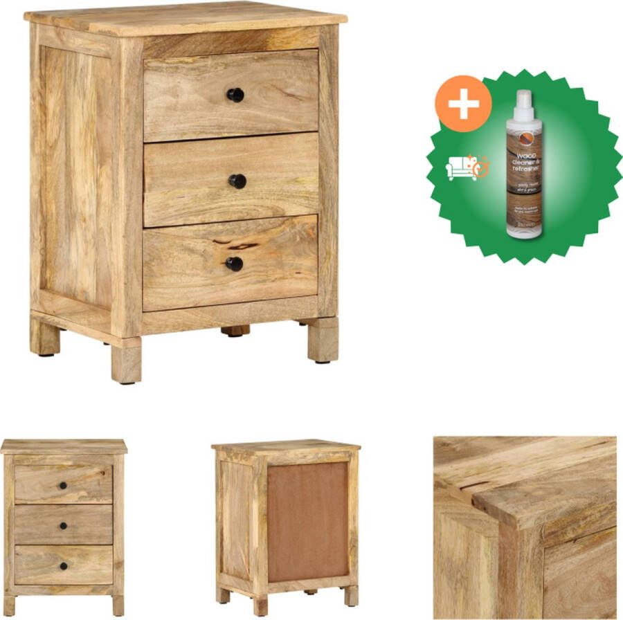 VidaXL Nachtkastje 45x35x60 cm massief mangohout Kast Inclusief Houtreiniger en verfrisser